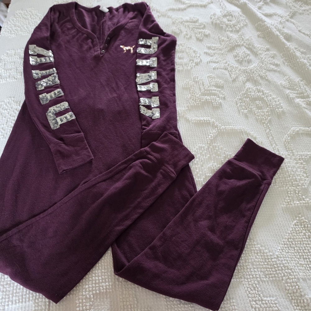 Victoria's Secret PINK Naughty Is The New Nice Bling One Piece Thermal Pajamas M